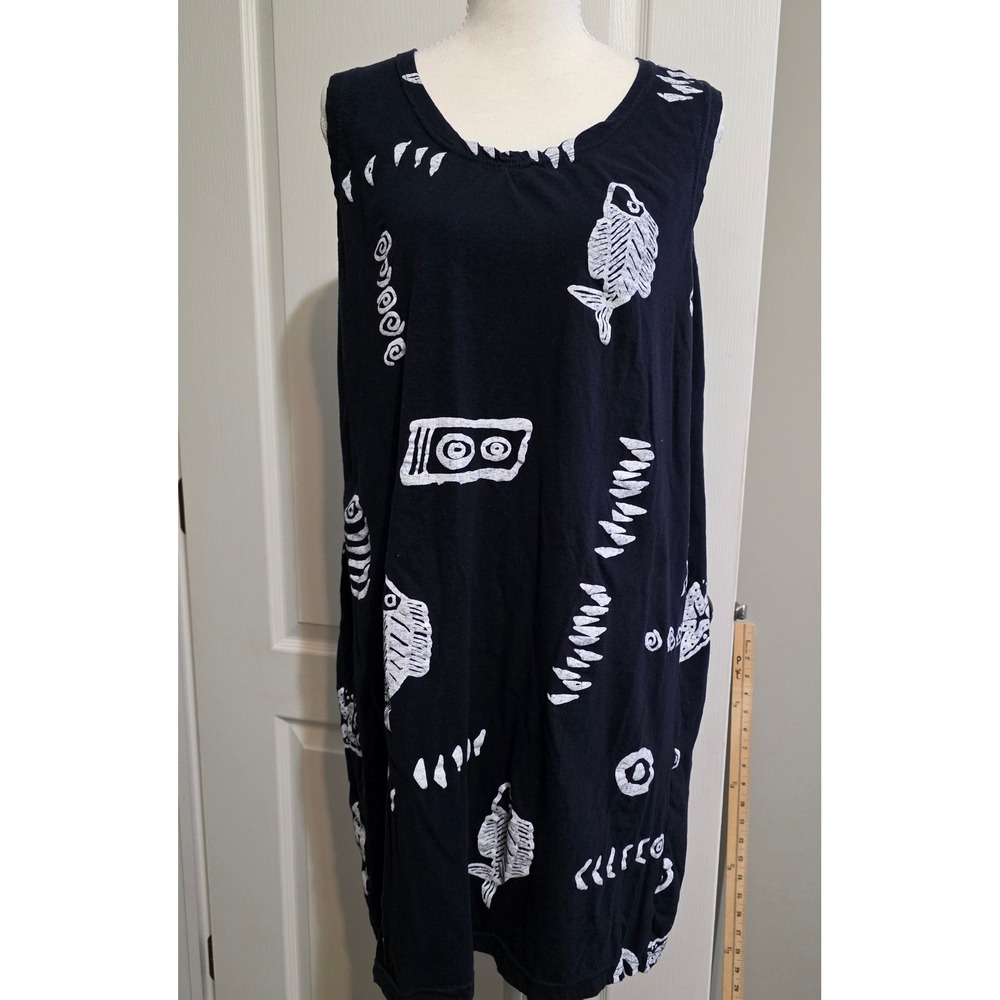 EXIST Sundress Women 1X Blue White Fish Bone Graphic Sleeveless Cotton Knit